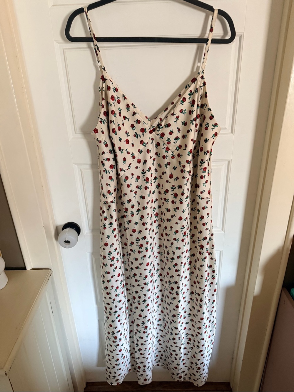 a new day Cream Slip Dress with Red Rose Print